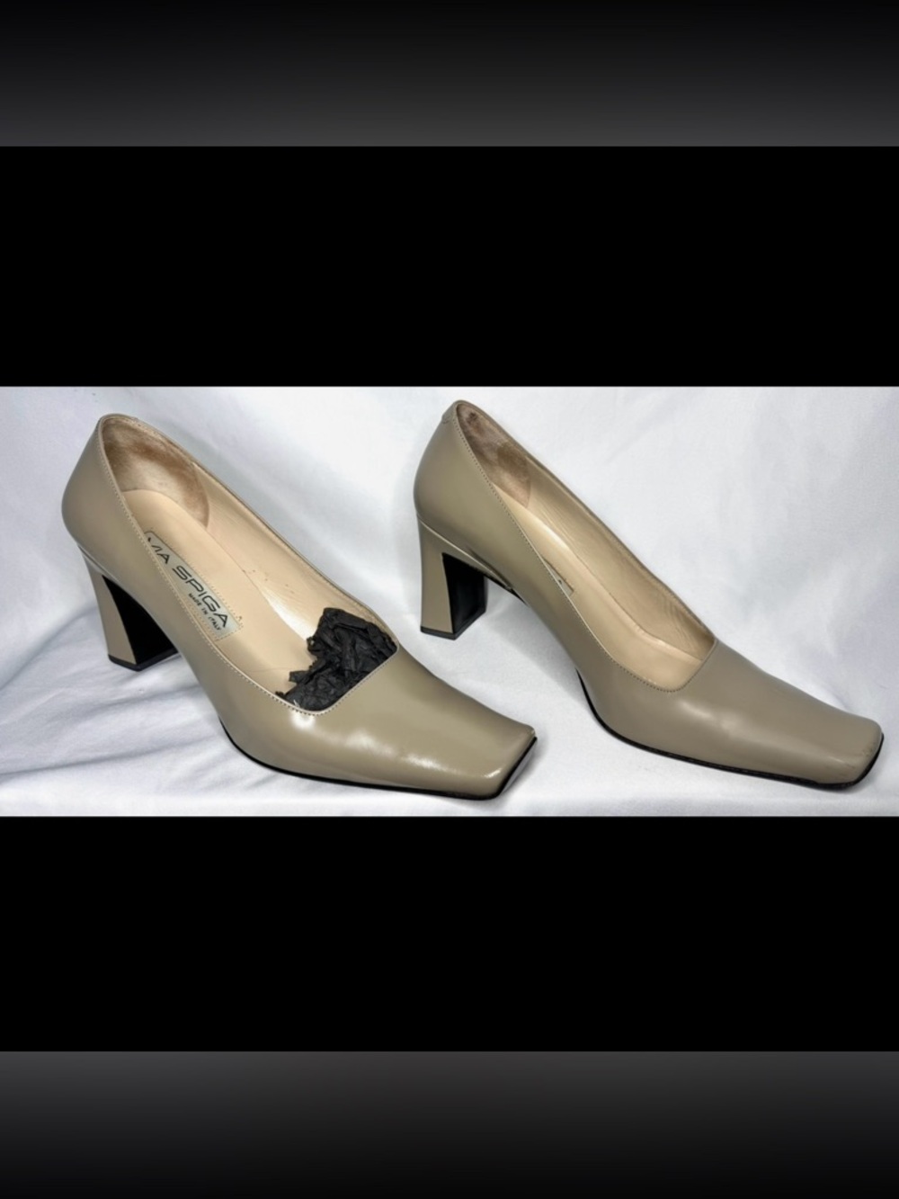 Via Spiga Square-Toe Block Heel Pumps 7.5 Khaki - Picture 2 of 11